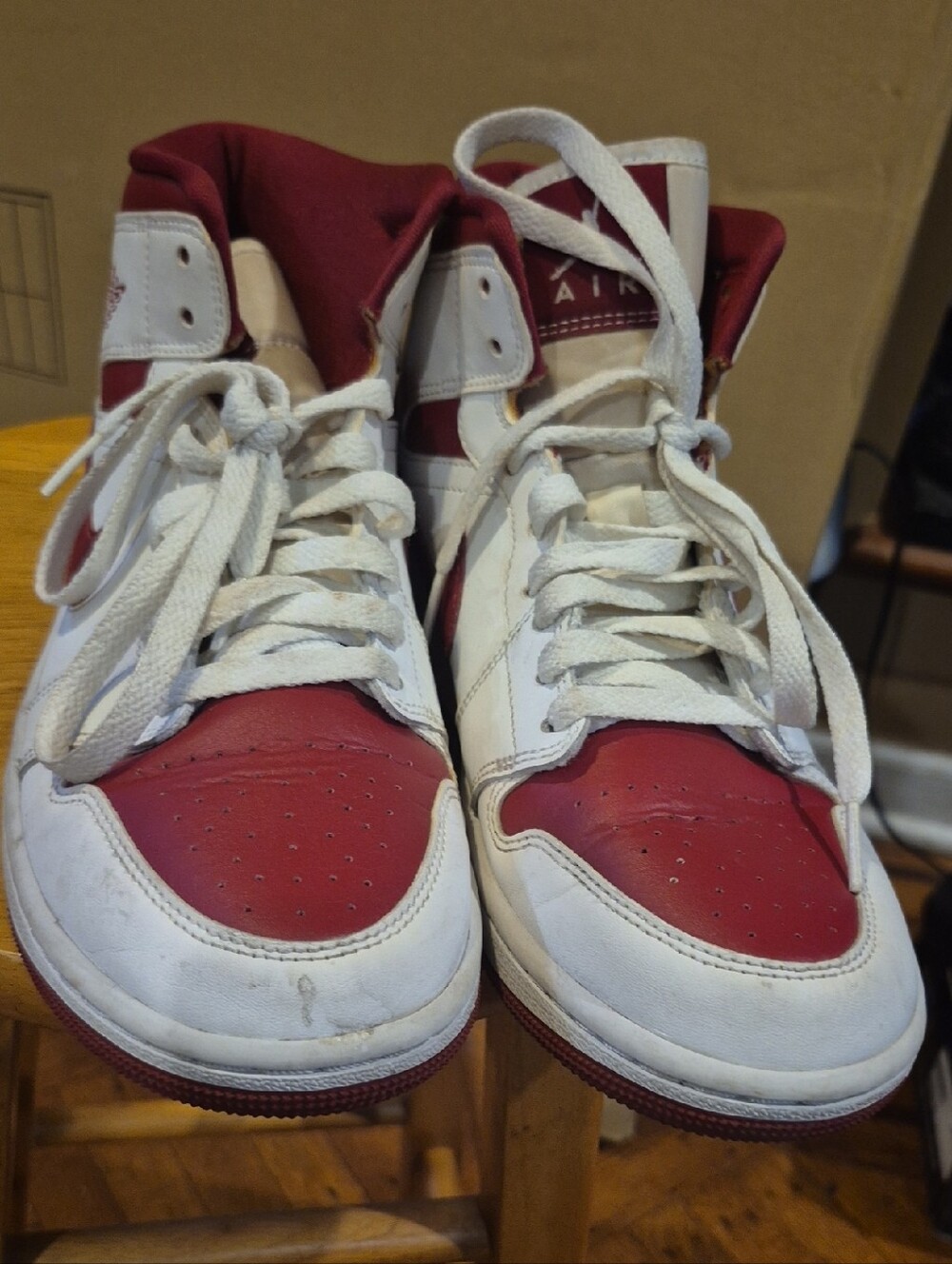 Nike White and Red Retro High-Top Sneakers